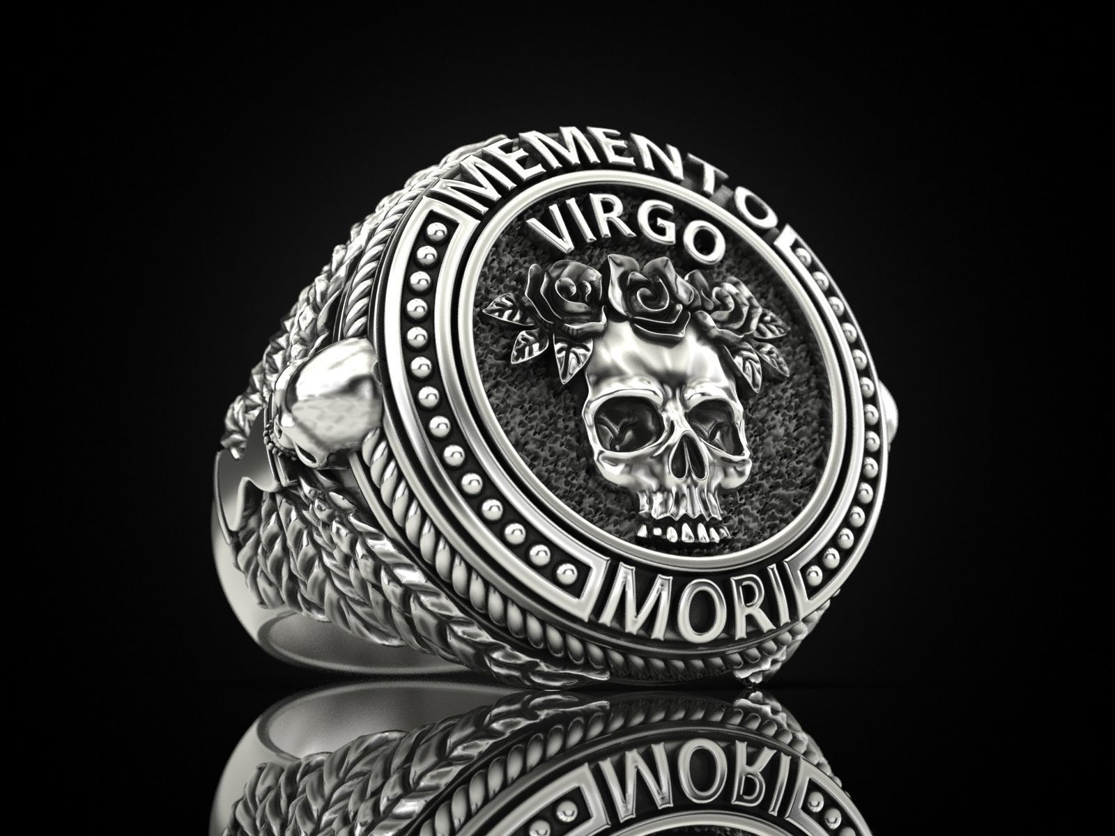 Zodiac skull ring Virgo 3D print model_3