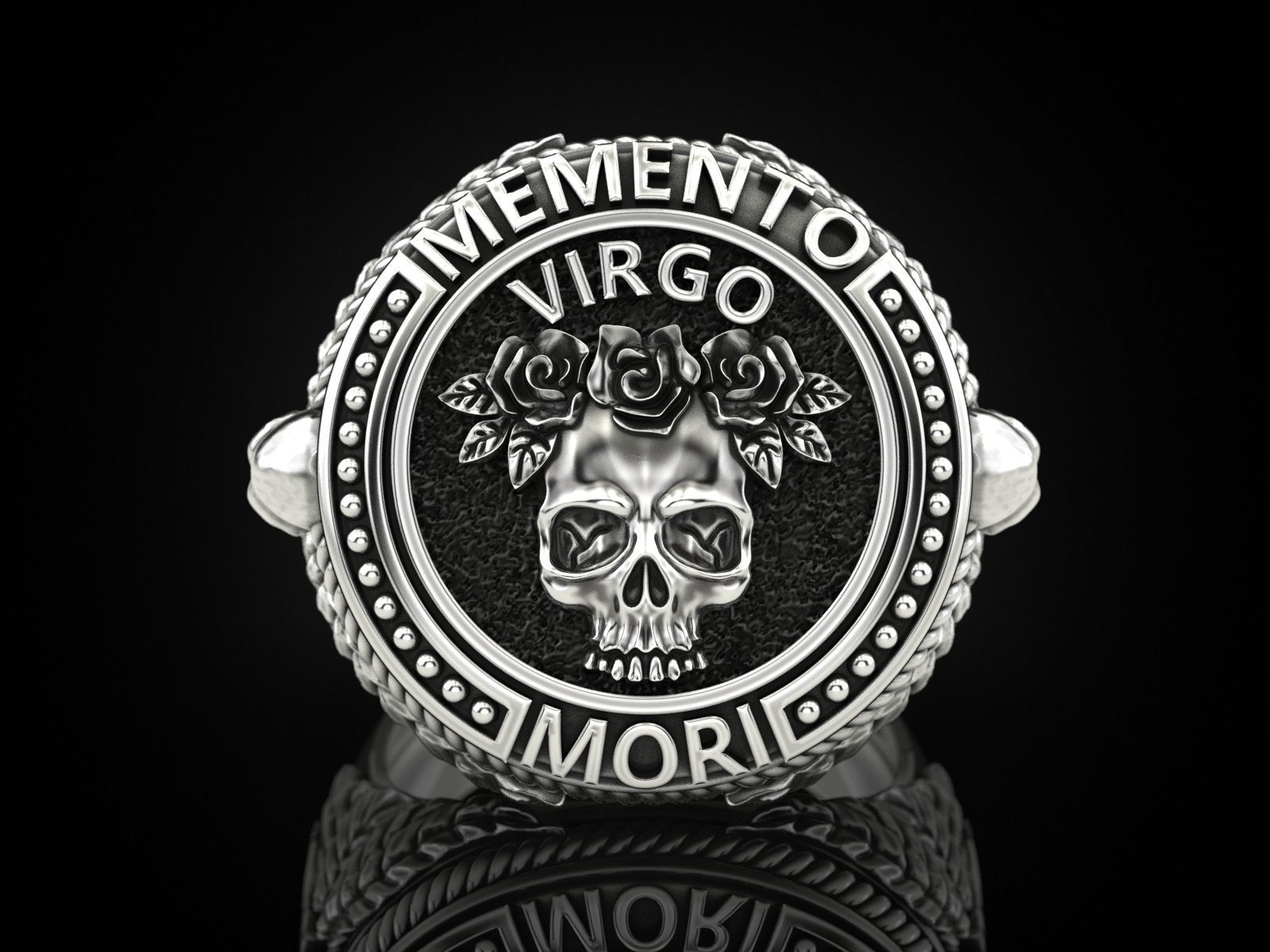 Zodiac skull ring Virgo 3D print model_2