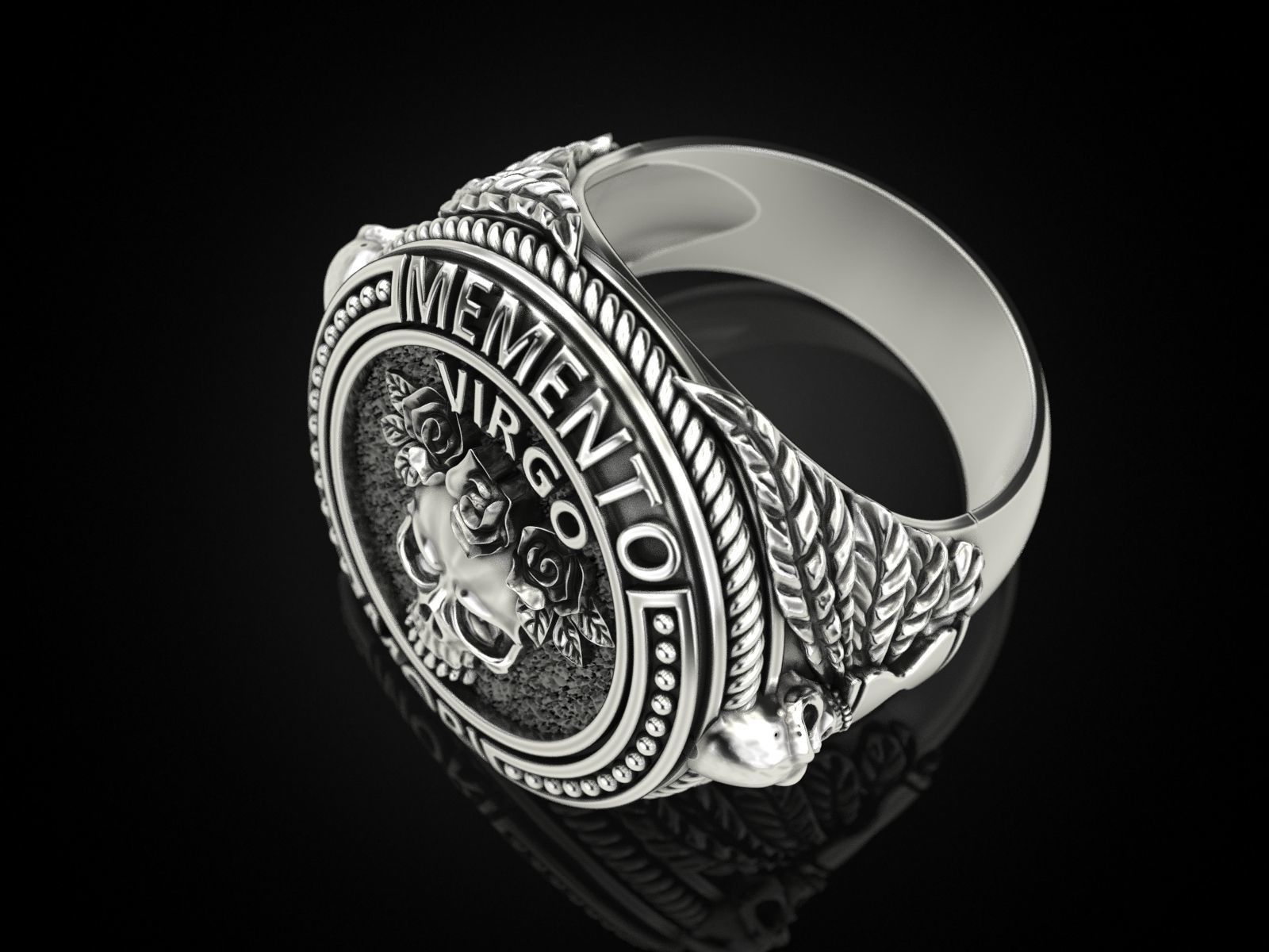 Zodiac skull ring Virgo 3D print model_6