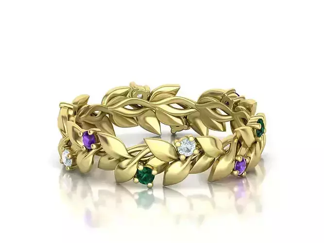 Floral Leaves Eternity Ring Nature Inspired Leaves Ring 8US 3D print model