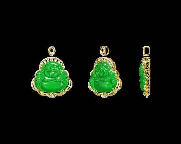 18K gold and jade Happy Buddha pendant jewelry set with diamonds 3D print model