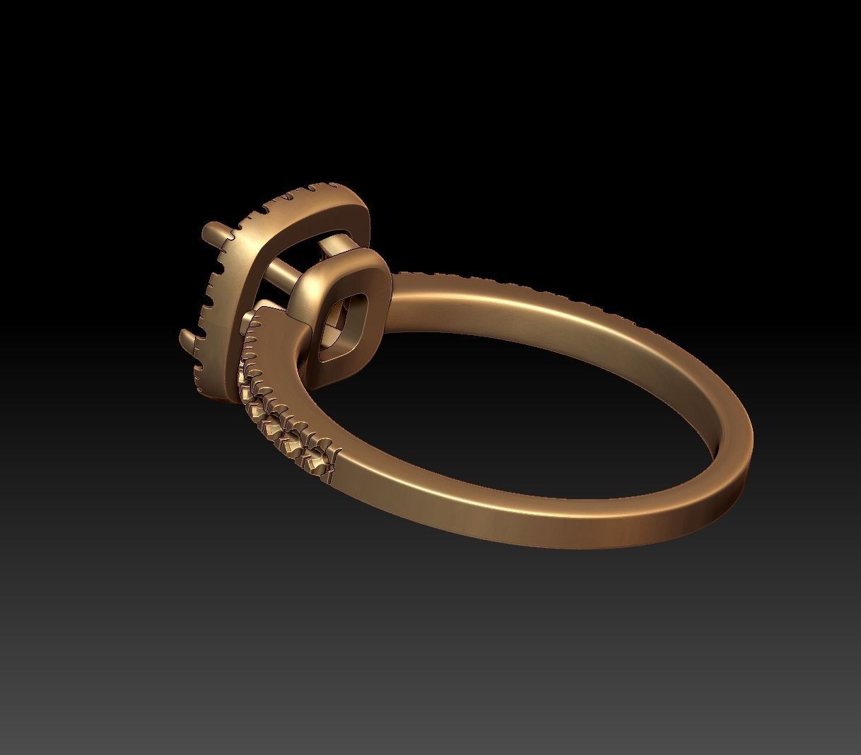 Diamond Halo Cushion Engagement ring 3D print model_17