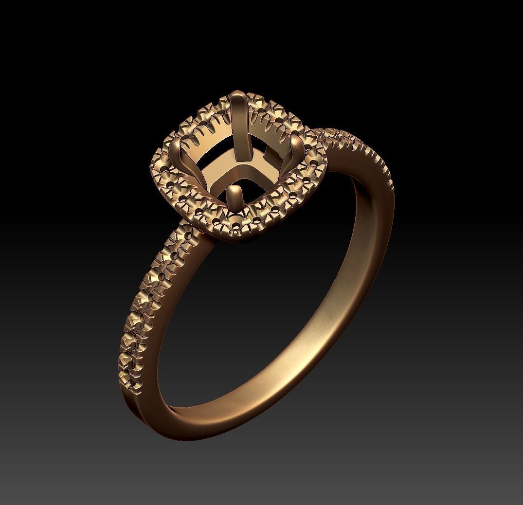 Diamond Halo Cushion Engagement ring 3D print model_16