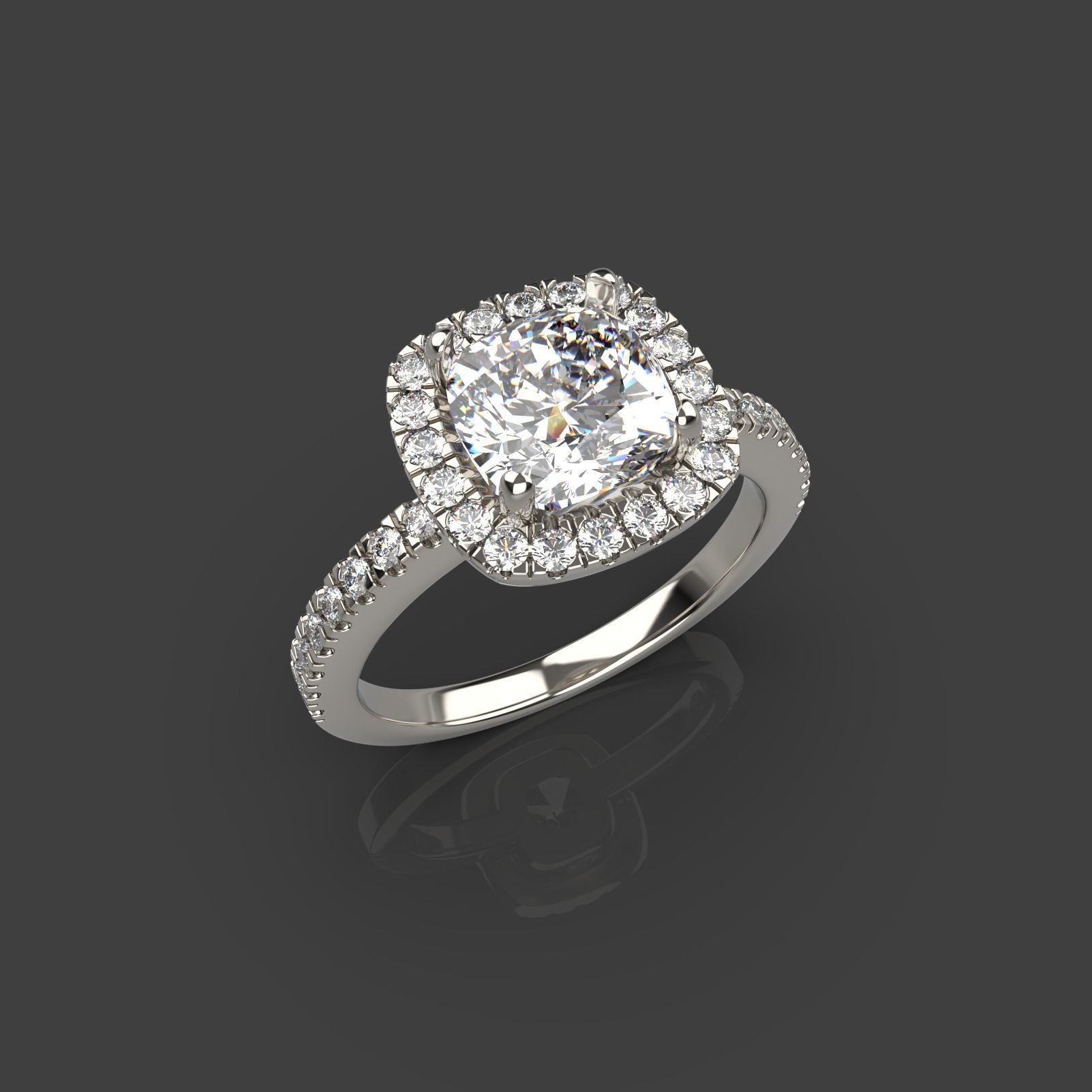 Diamond Halo Cushion Engagement ring 3D print model_6