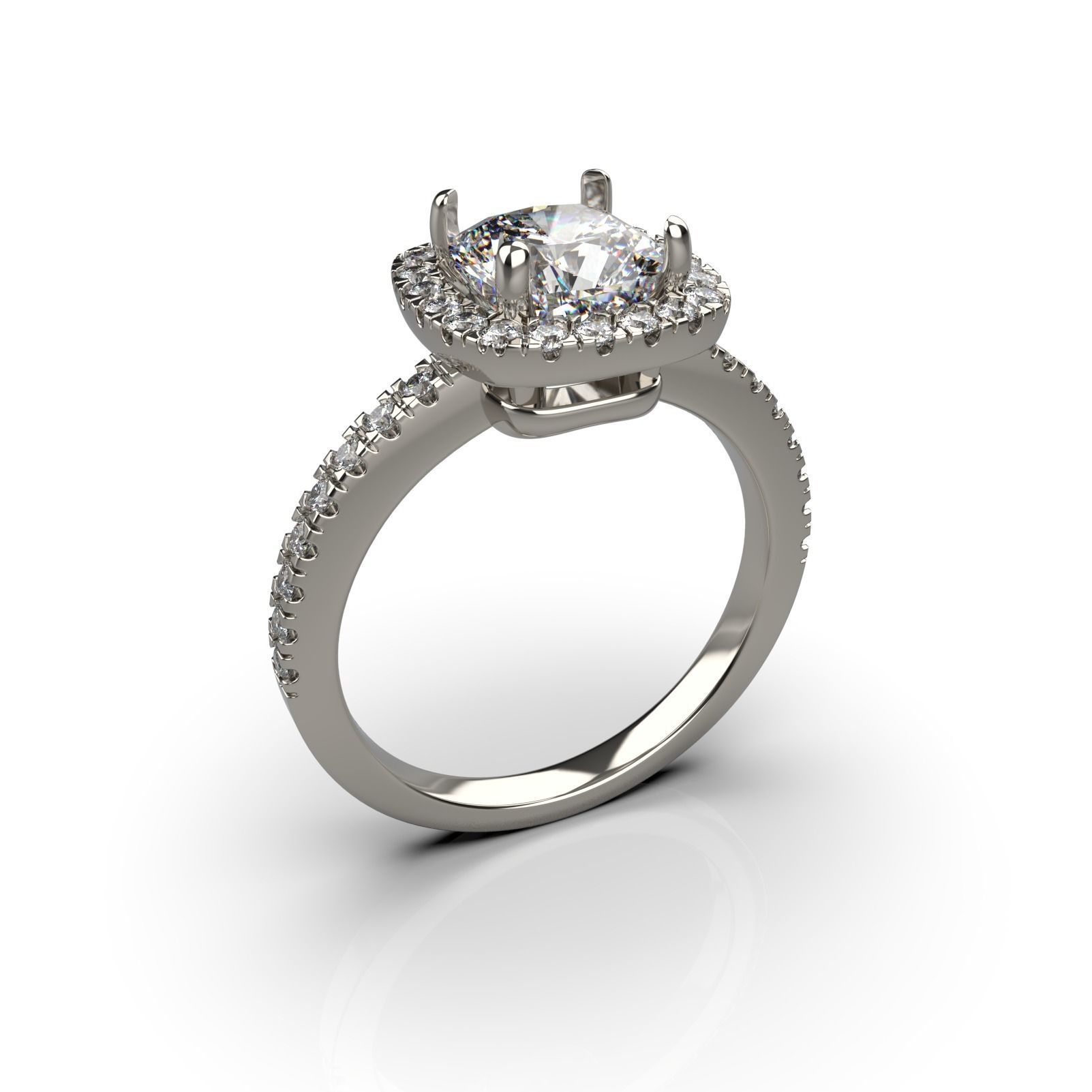 Diamond Halo Cushion Engagement ring 3D print model_2