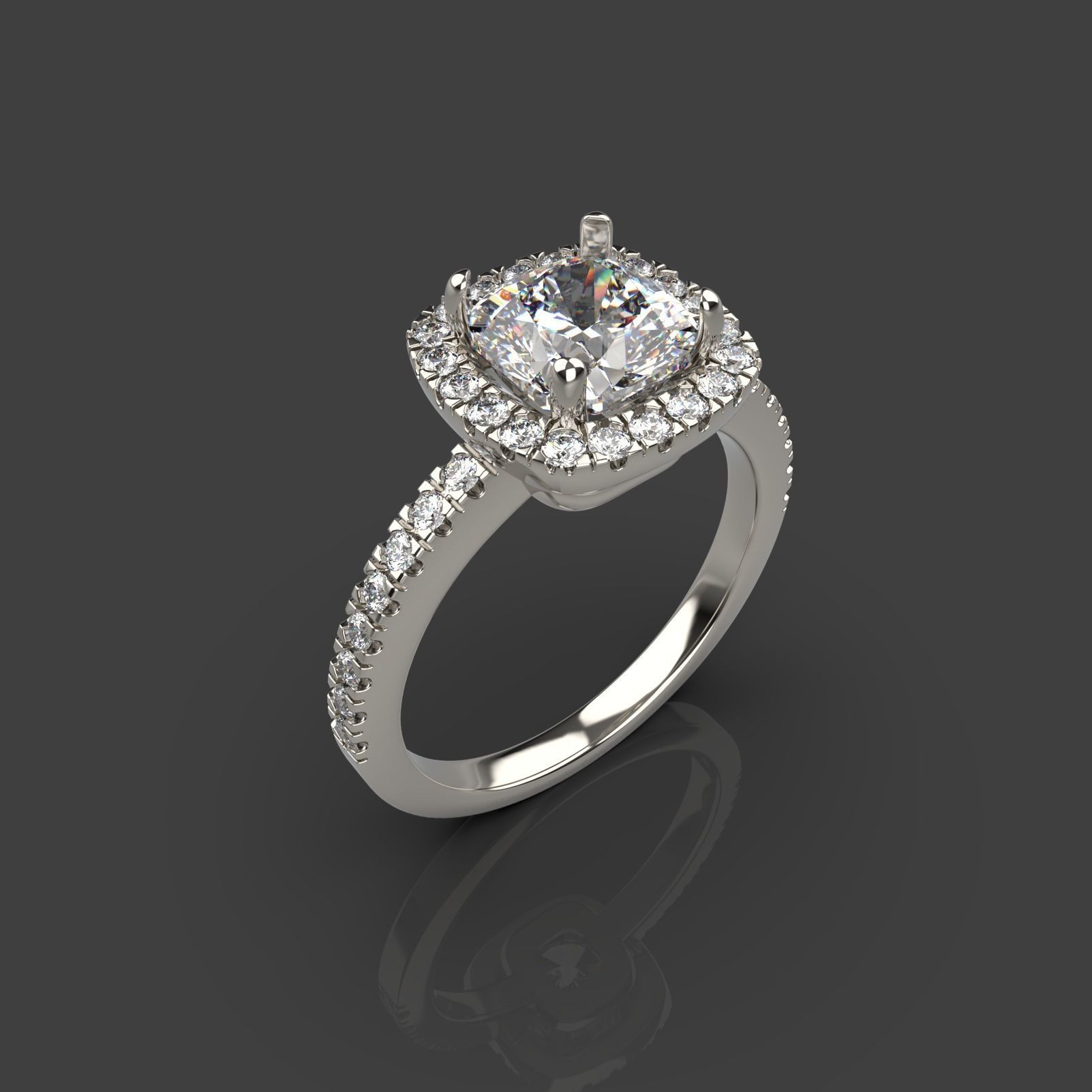 Diamond Halo Cushion Engagement ring 3D print model_5