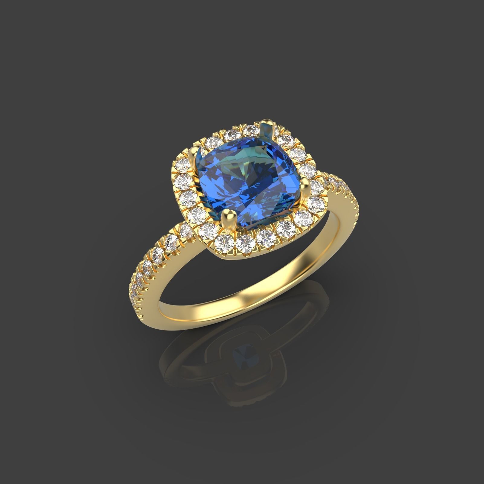 Diamond Halo Cushion Engagement ring 3D print model_7