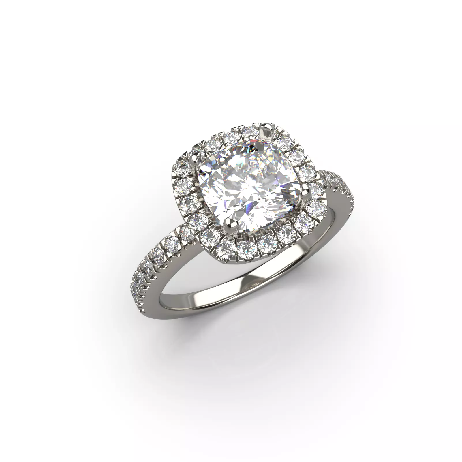Diamond Halo Cushion Engagement ring 3D print model_0