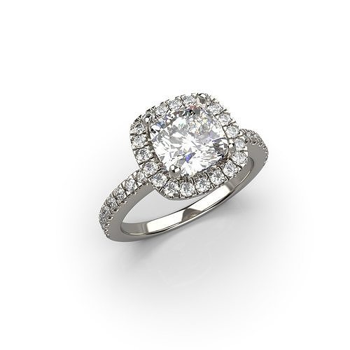 Diamond Halo Cushion Engagement ring 3D print model