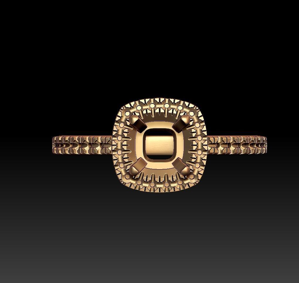 Diamond Halo Cushion Engagement ring 3D print model_15
