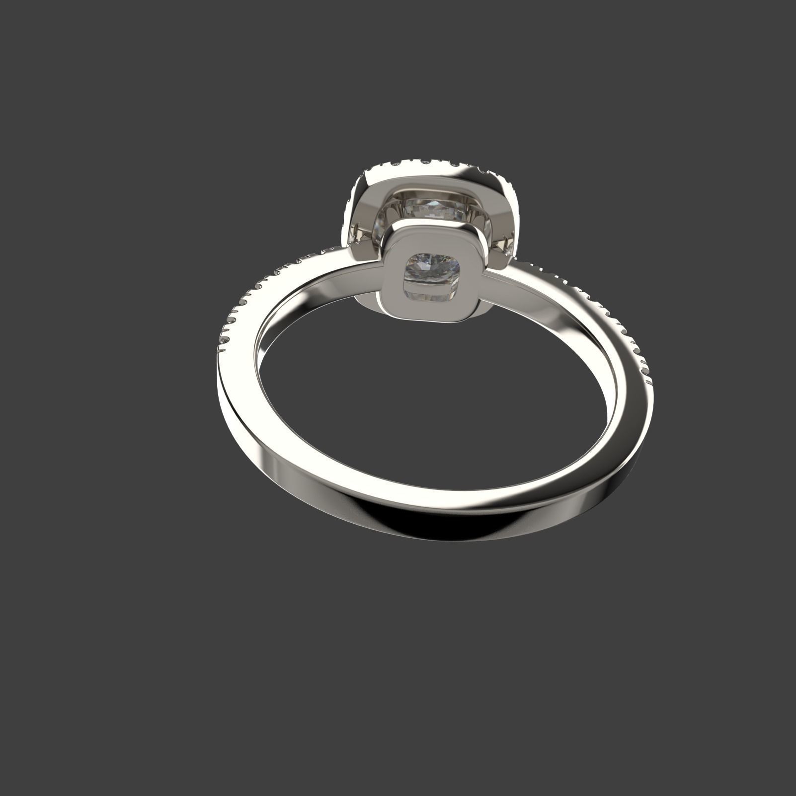 Diamond Halo Cushion Engagement ring 3D print model_4