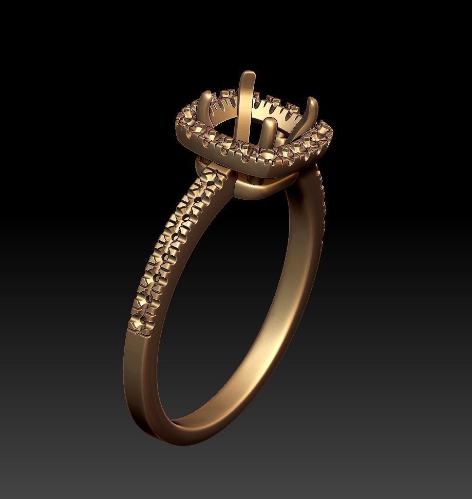 Diamond Halo Cushion Engagement ring 3D print model_18
