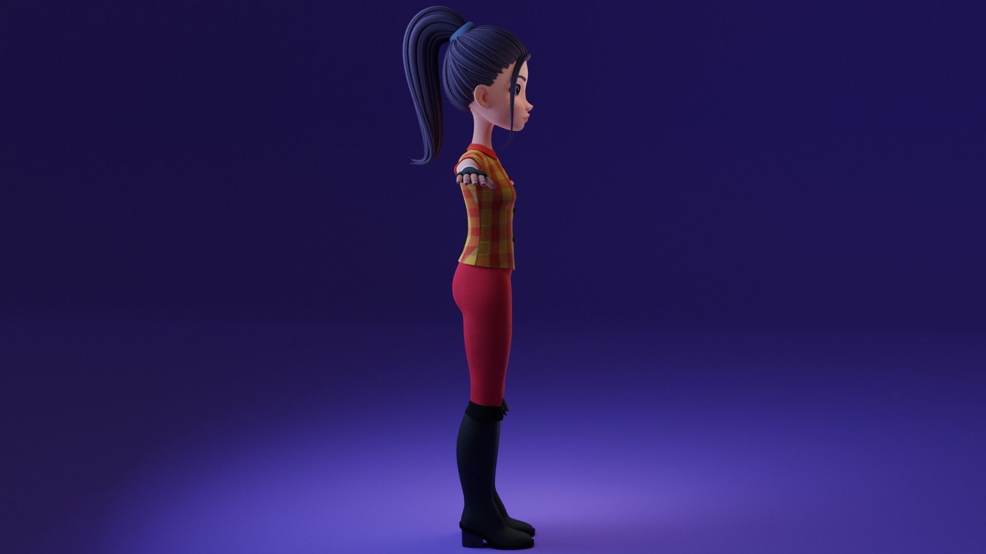 Cartoon Girl- Fully Rigged Low-poly 3D model_11