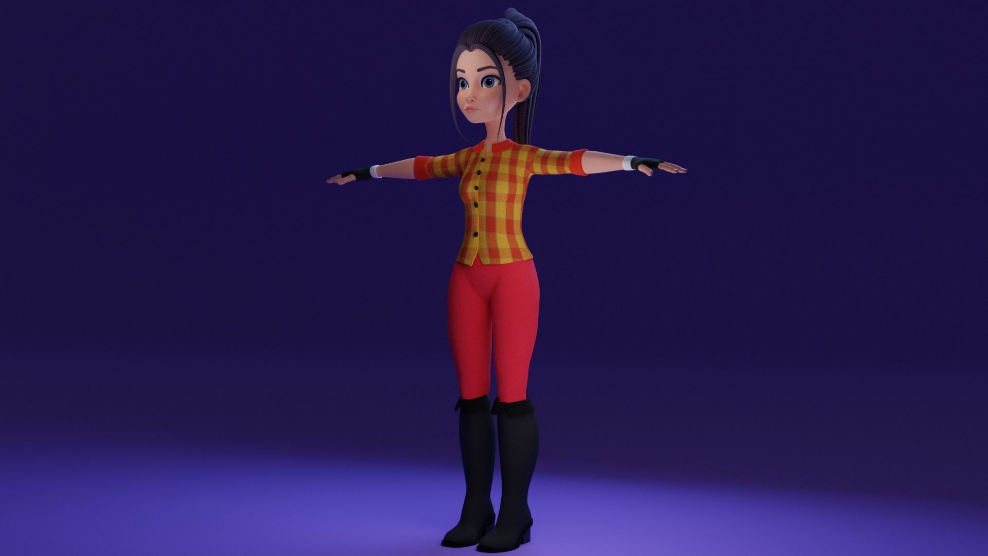 Cartoon Girl- Fully Rigged Low-poly 3D model_8