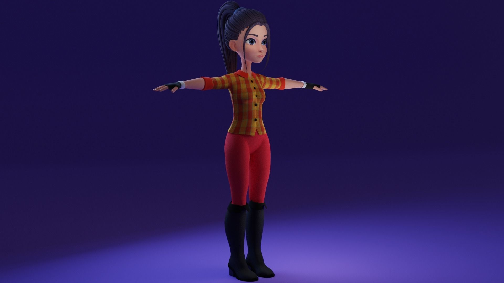 Cartoon Girl- Fully Rigged Low-poly 3D model_7