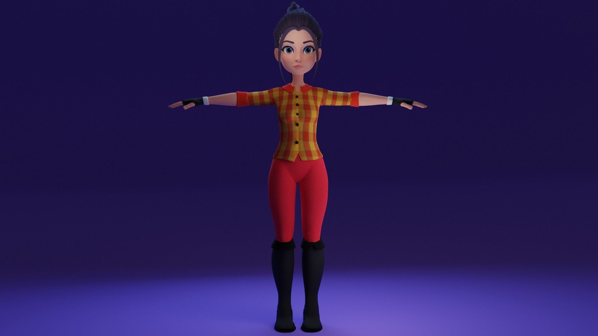 Cartoon Girl- Fully Rigged Low-poly 3D model_9
