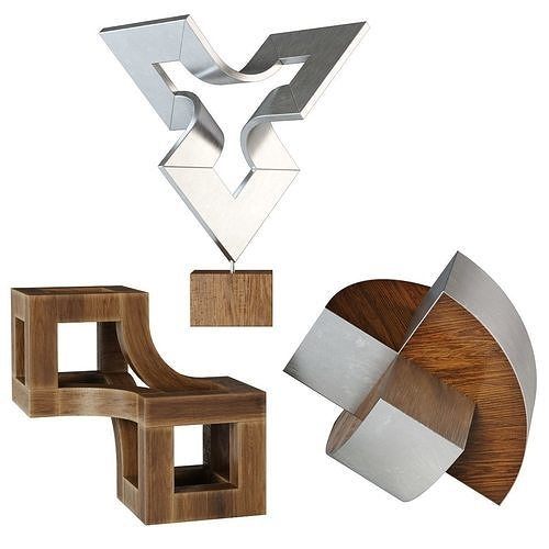 Sculpture Set two wooden cubes 3D model