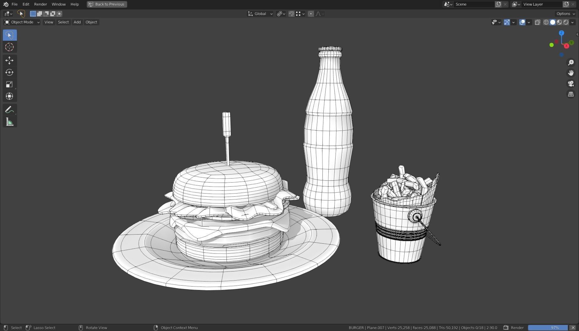 Stylized Burger Meal Low-poly 3D model_4