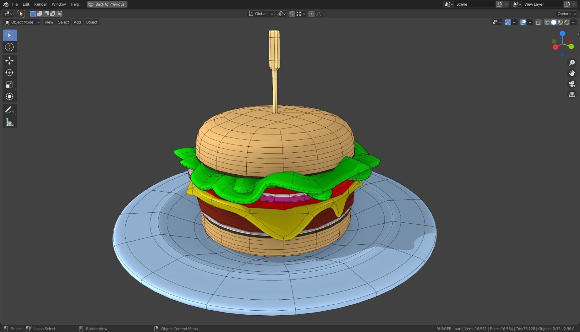 Stylized Burger Meal Low-poly 3D model_8