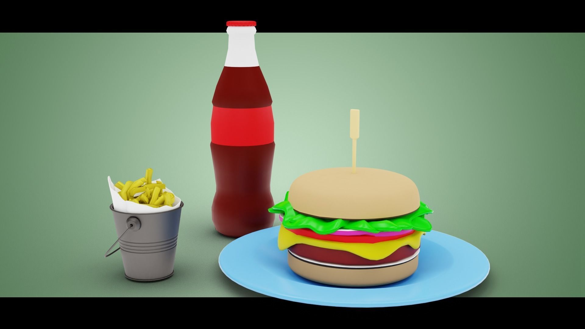 Stylized Burger Meal Low-poly 3D model_3