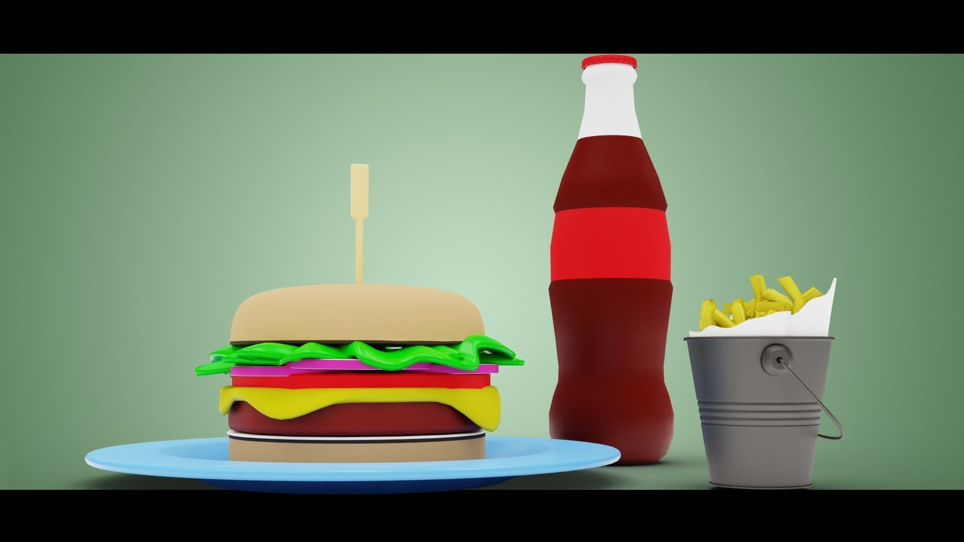 Stylized Burger Meal Low-poly 3D model_2