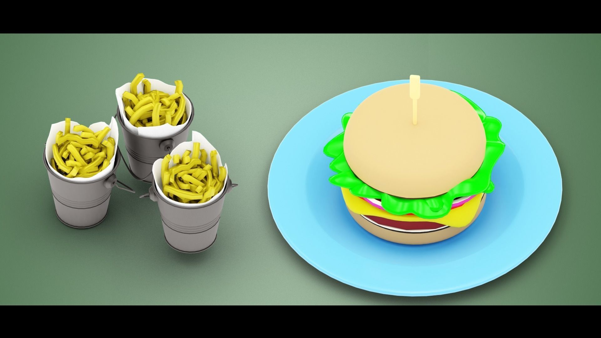 Stylized Burger Meal Low-poly 3D model_11