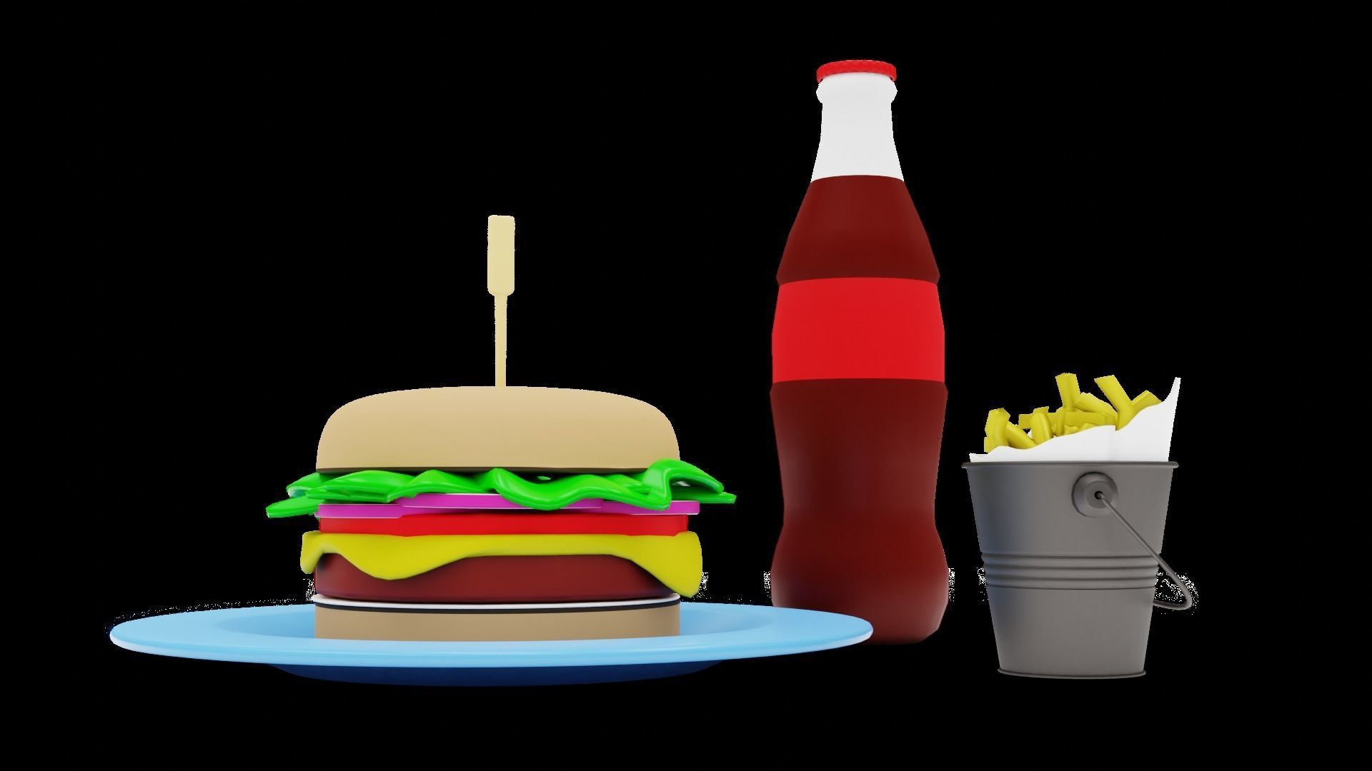 Stylized Burger Meal Low-poly 3D model_22