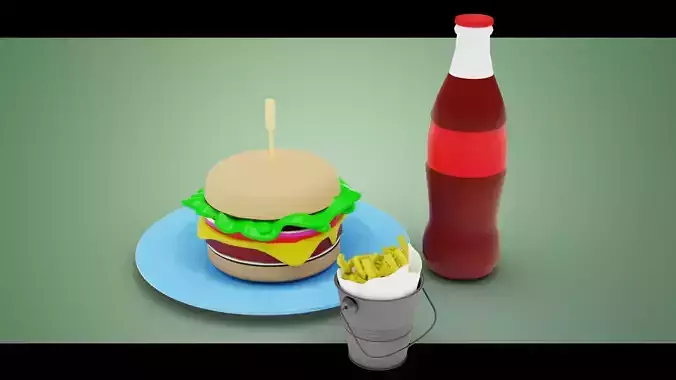 Stylized Burger Meal Low-poly 3D model