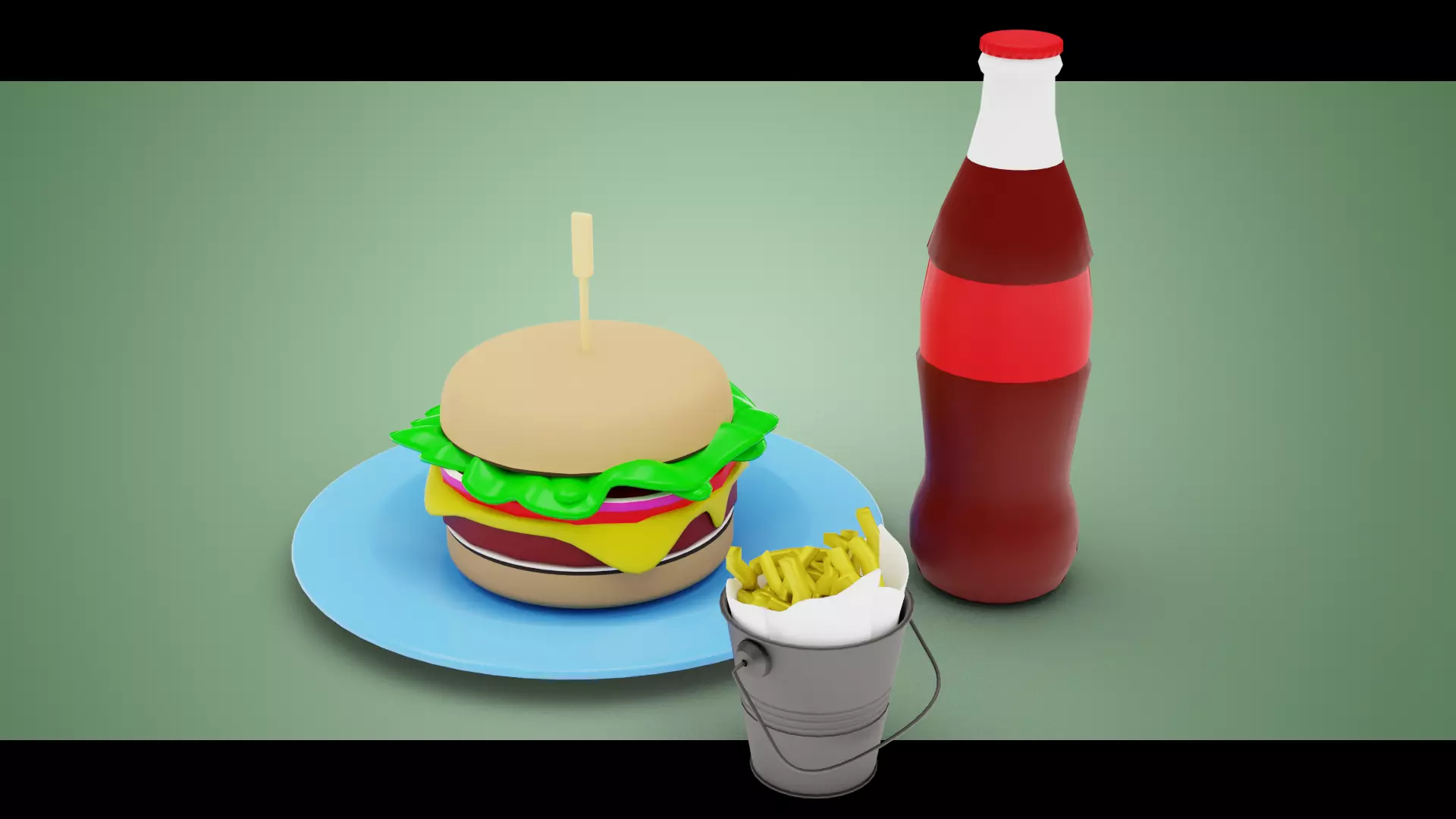 Stylized Burger Meal Low-poly 3D model_0