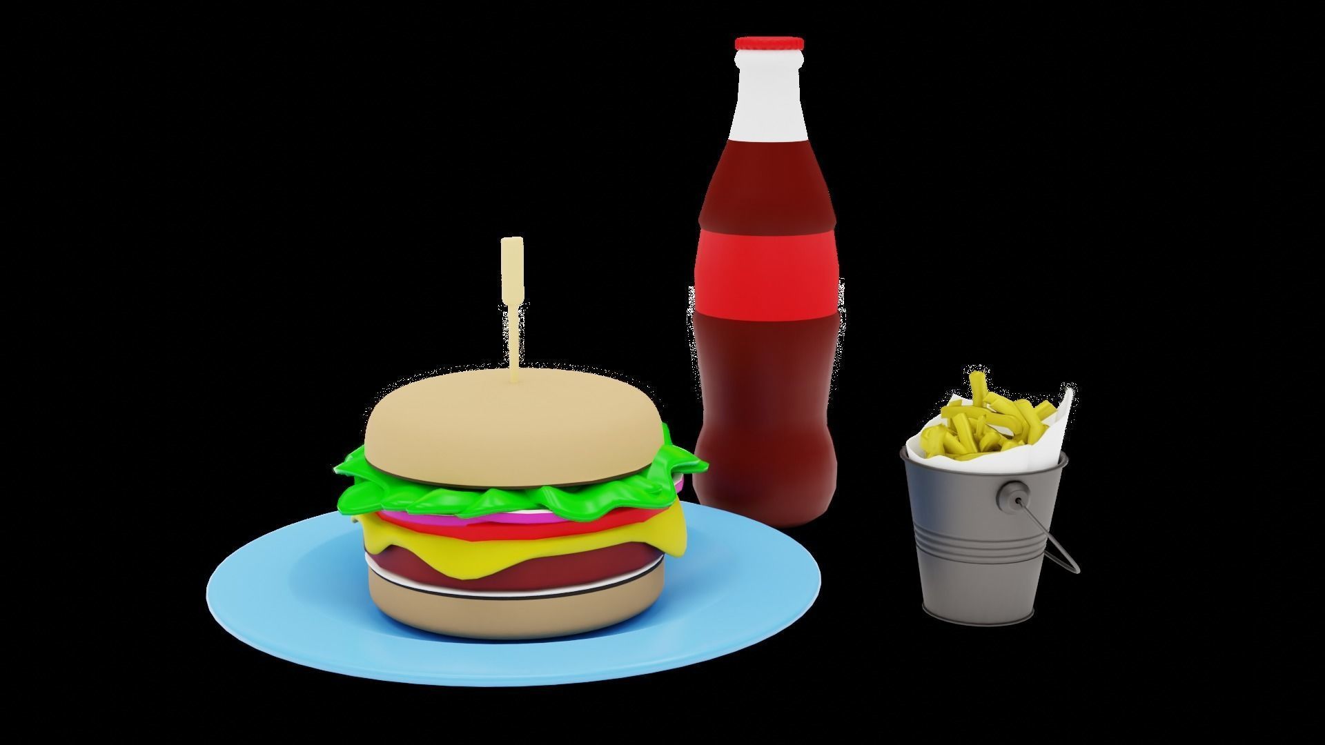 Stylized Burger Meal Low-poly 3D model_23