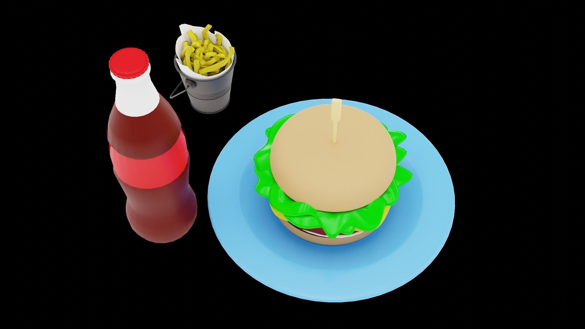 Stylized Burger Meal Low-poly 3D model_24