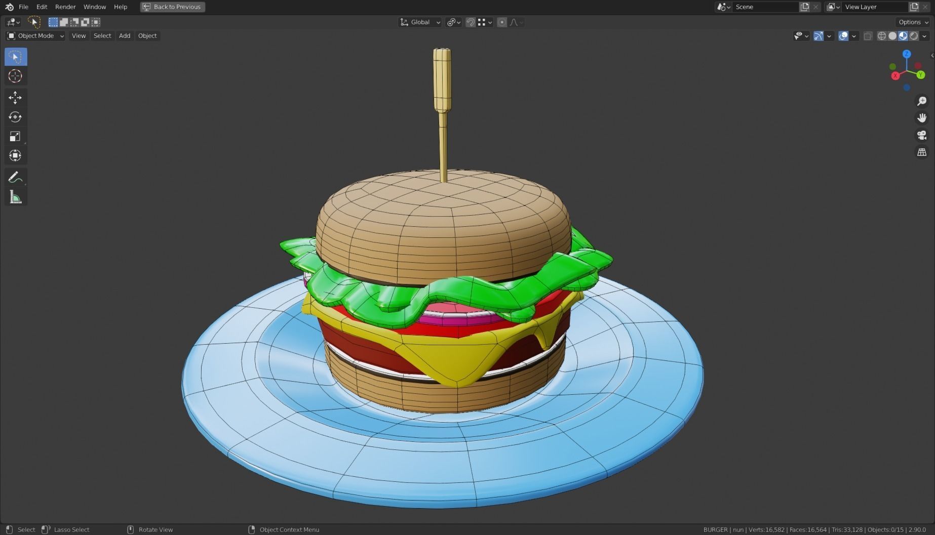 Stylized Burger Meal Low-poly 3D model_9