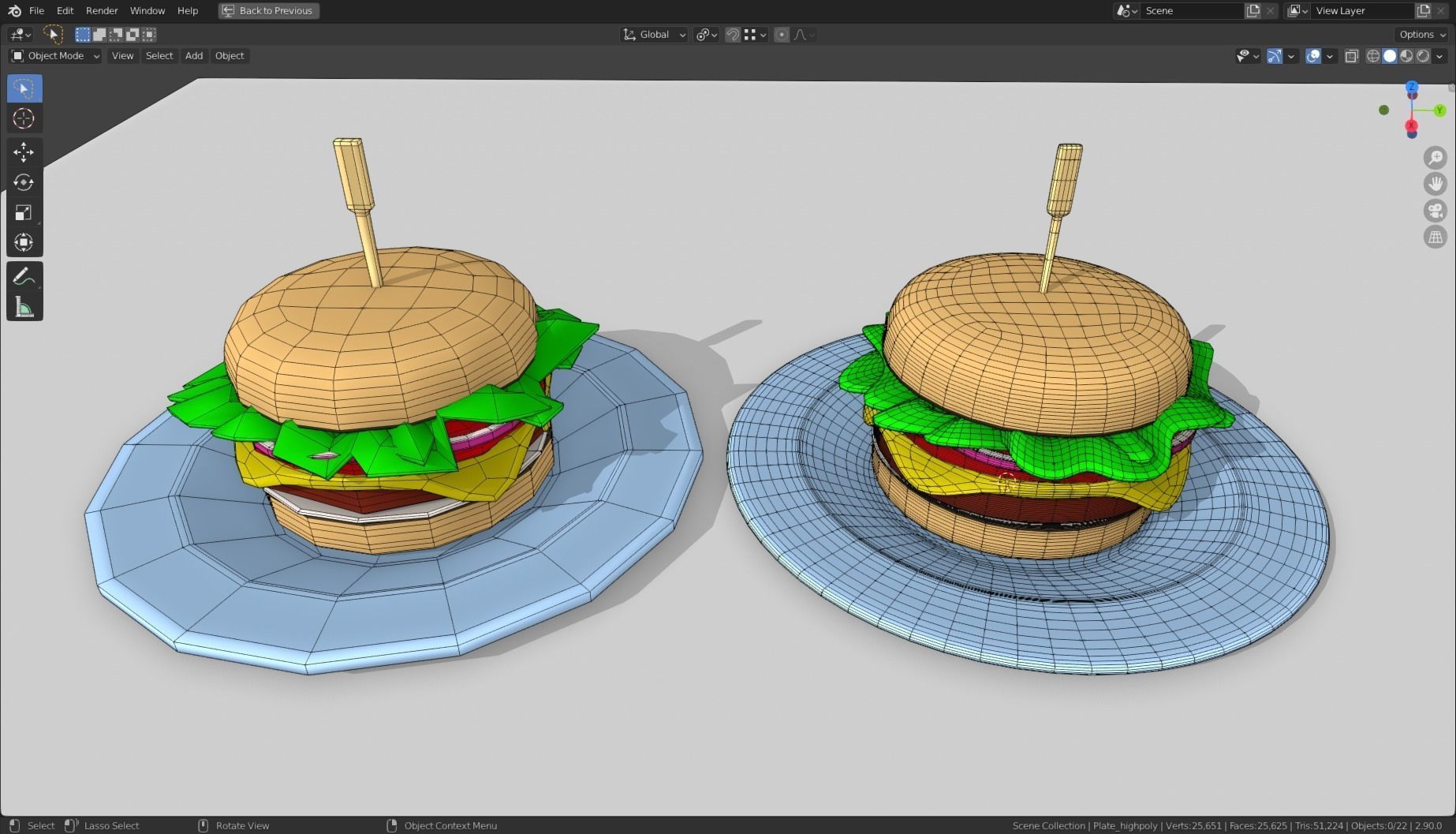 Stylized Burger Meal Low-poly 3D model_14