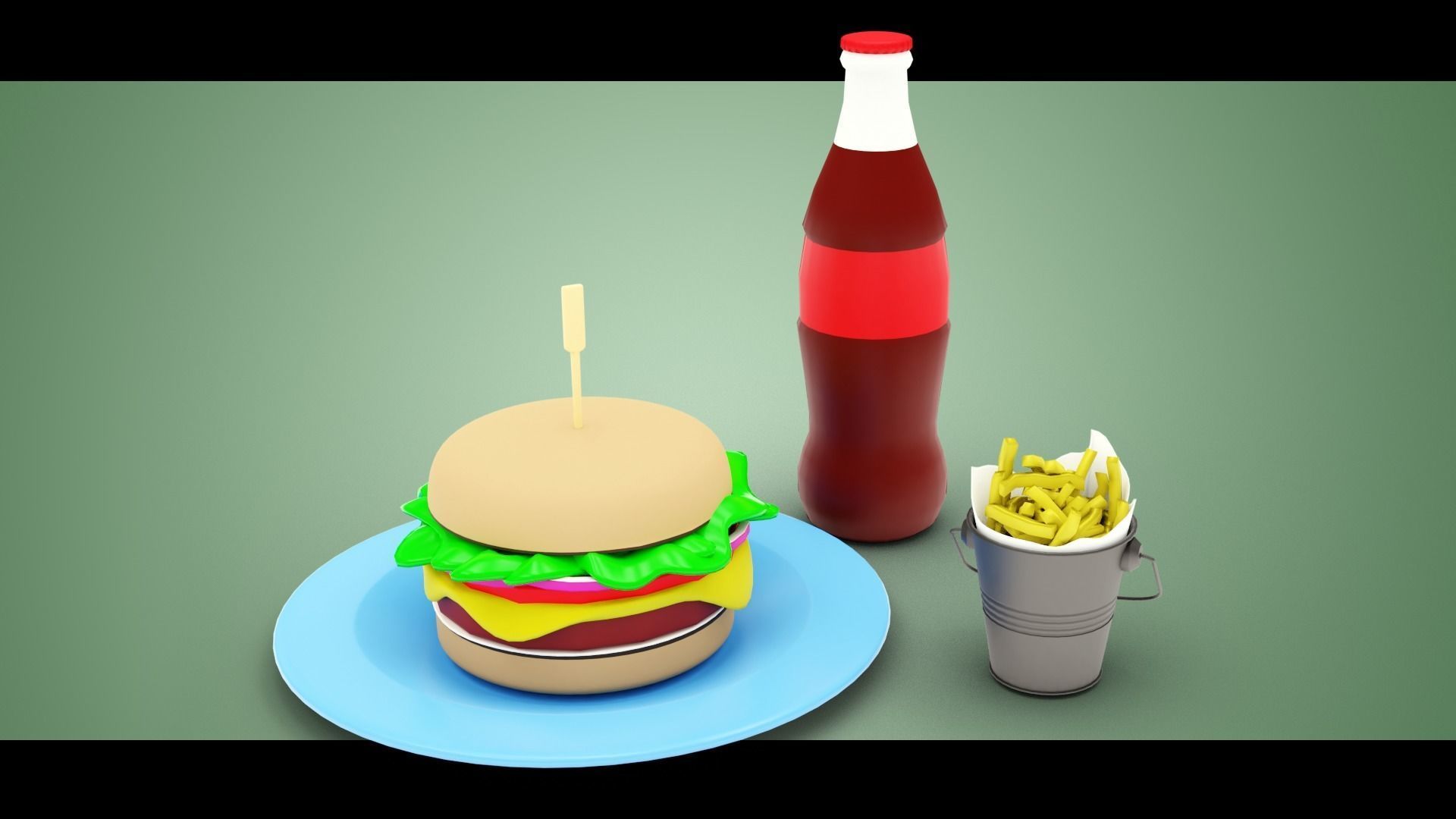 Stylized Burger Meal Low-poly 3D model_13