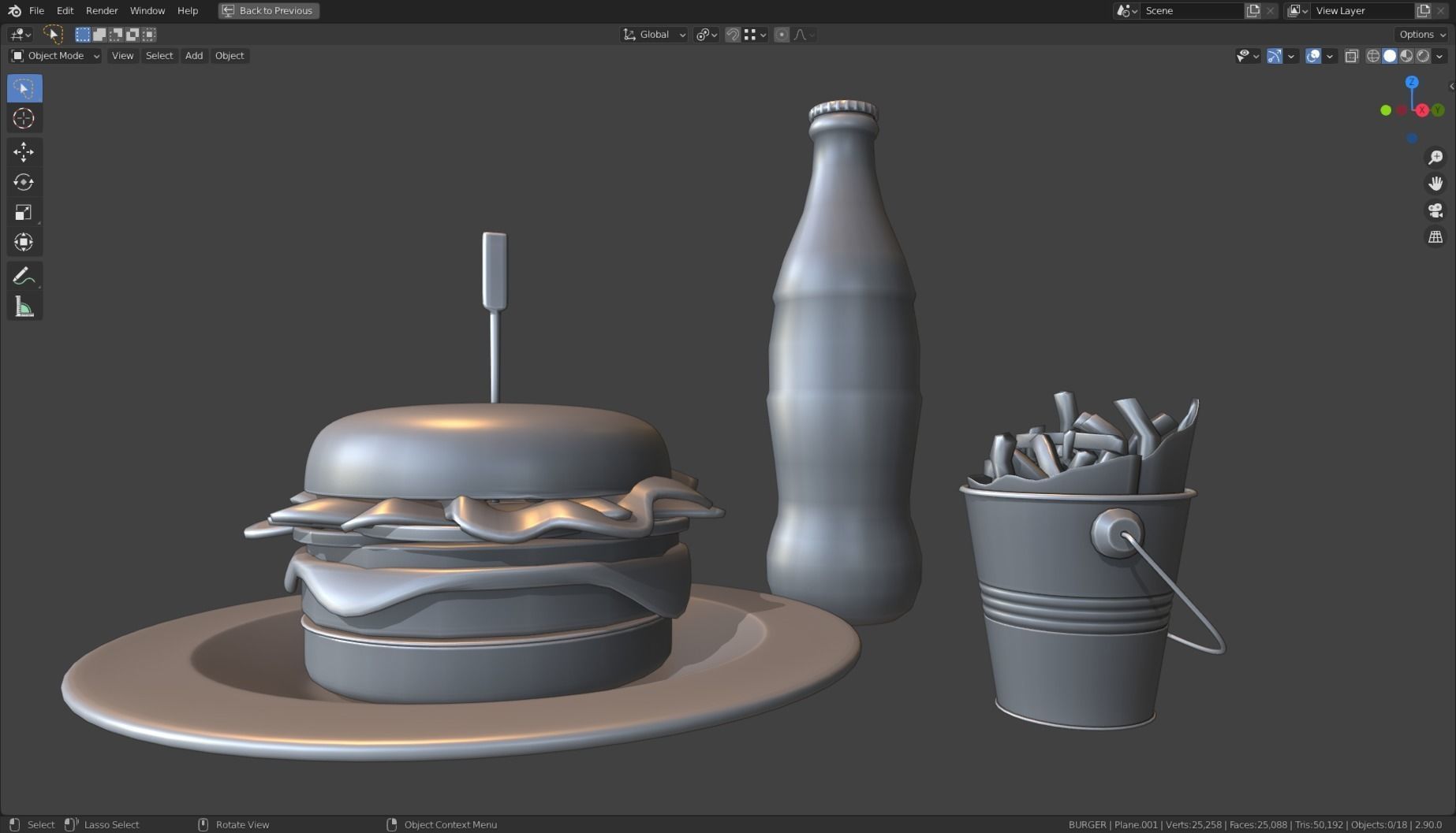 Stylized Burger Meal Low-poly 3D model_18