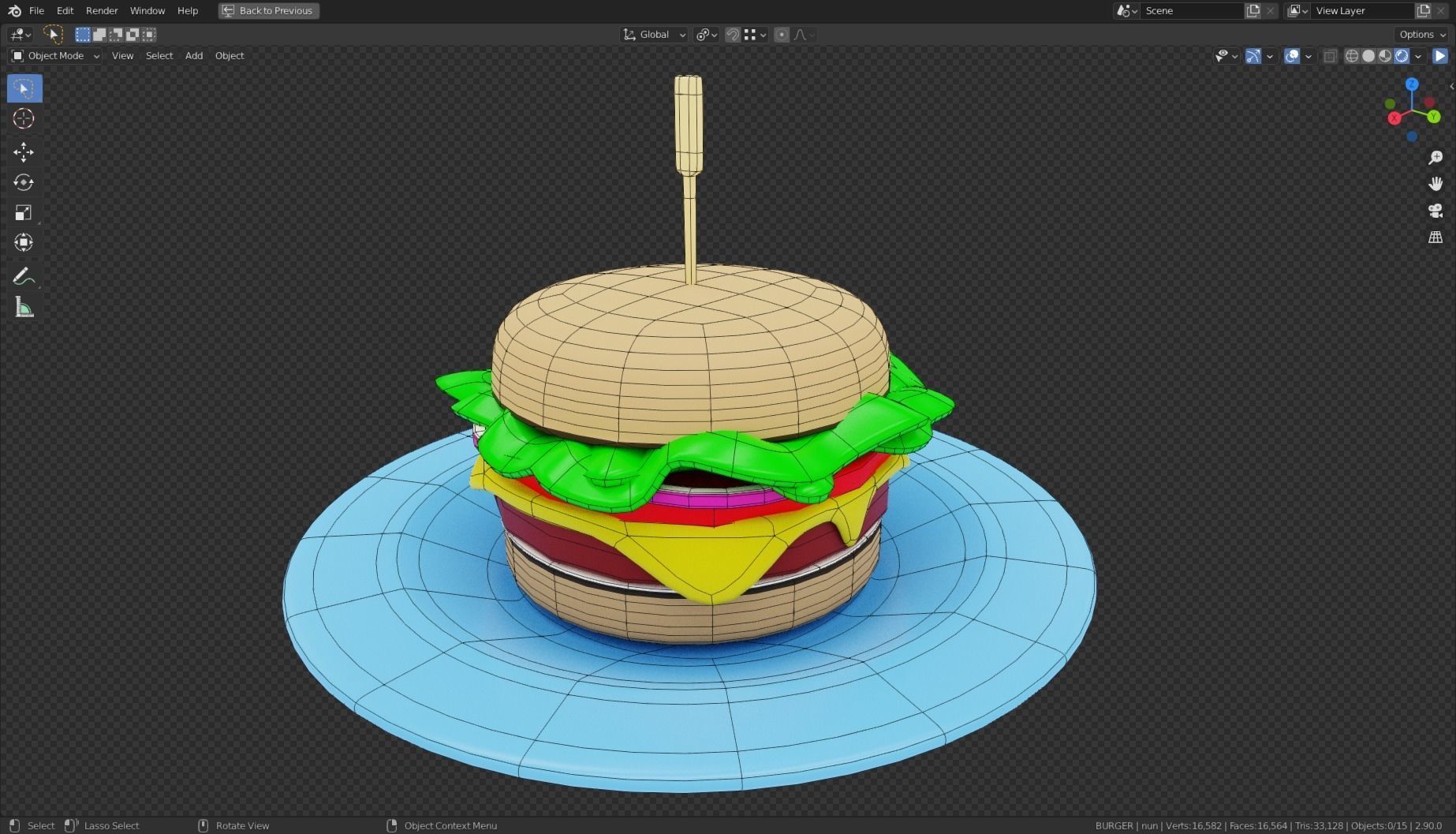 Stylized Burger Meal Low-poly 3D model_10
