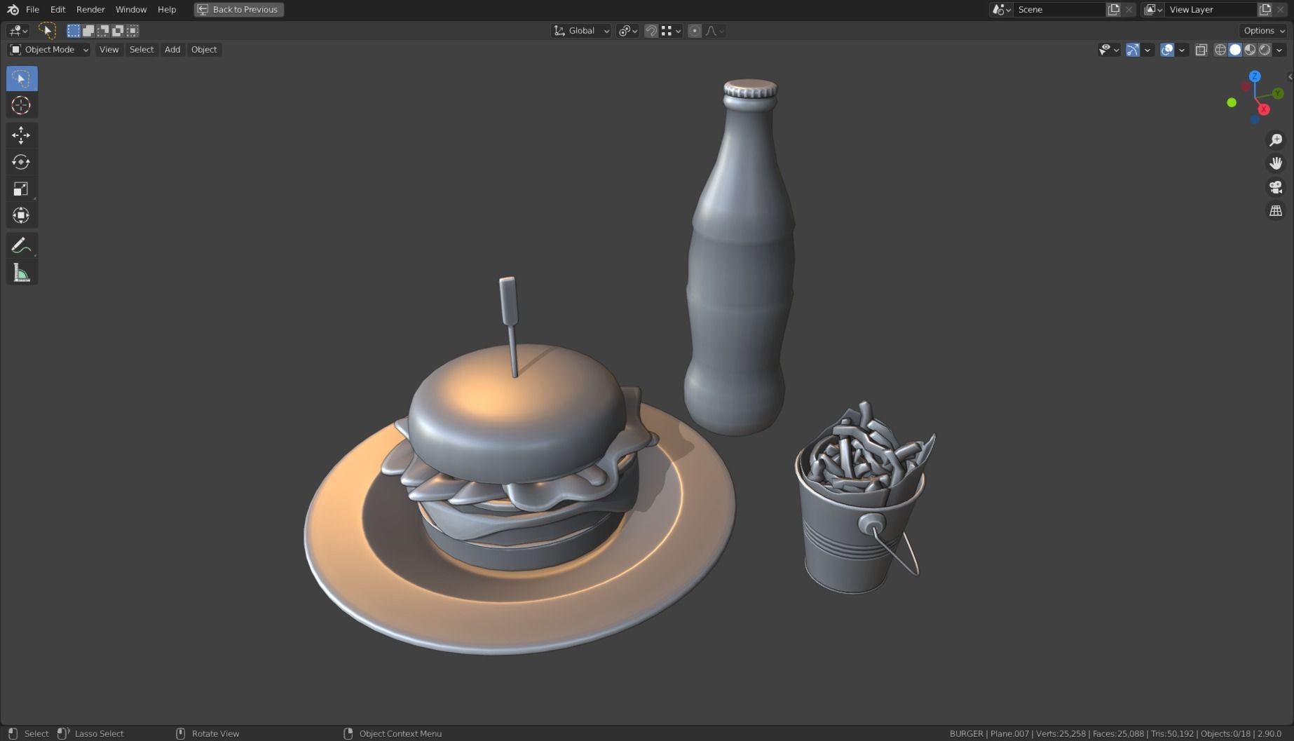 Stylized Burger Meal Low-poly 3D model_20