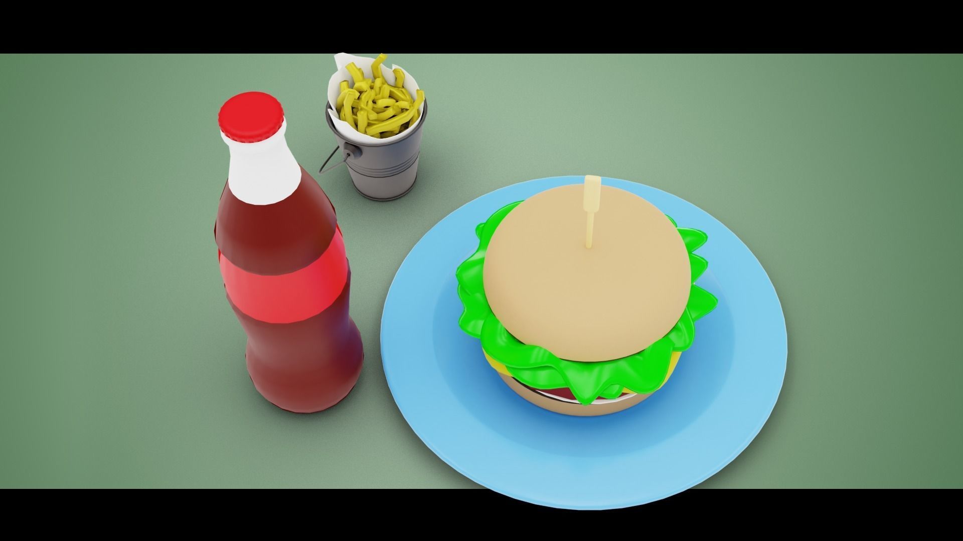 Stylized Burger Meal Low-poly 3D model_1