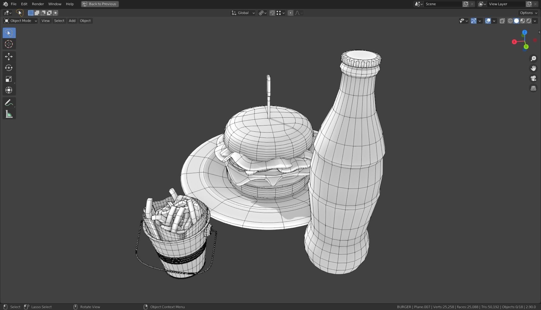 Stylized Burger Meal Low-poly 3D model_5