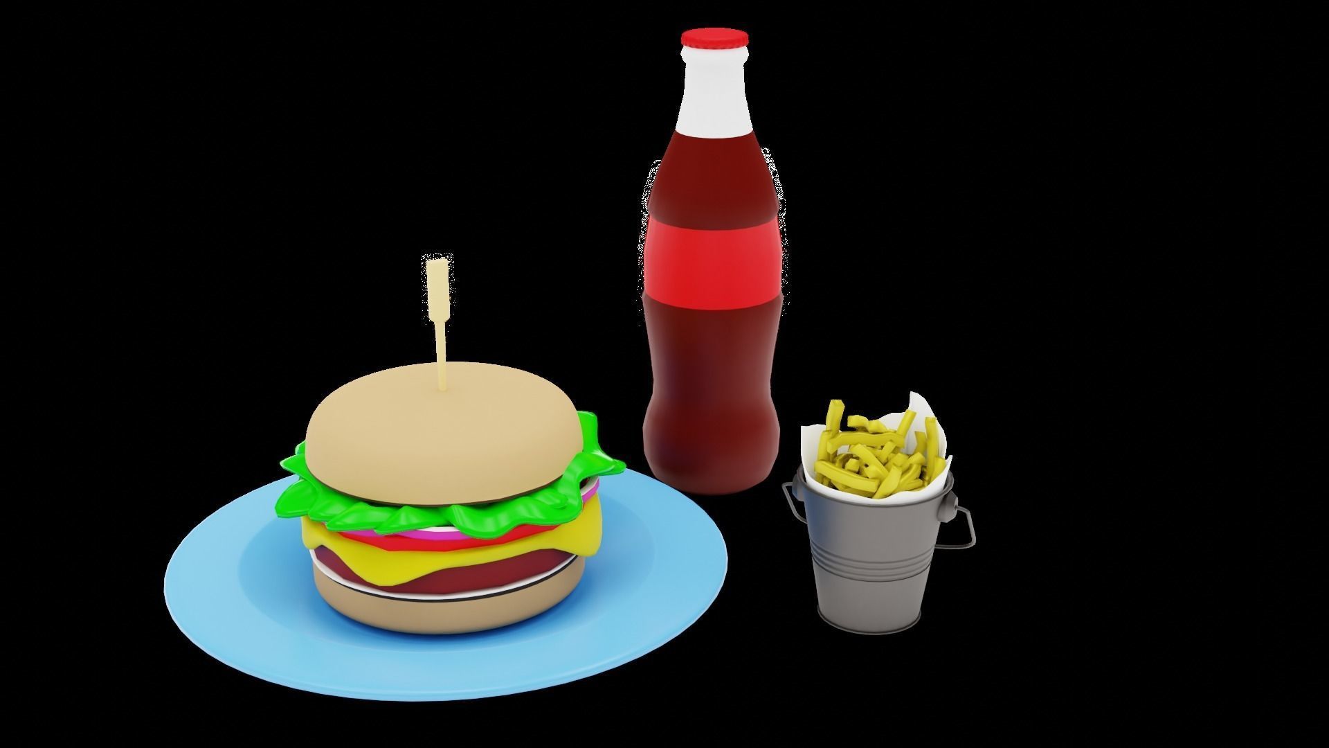 Stylized Burger Meal Low-poly 3D model_26