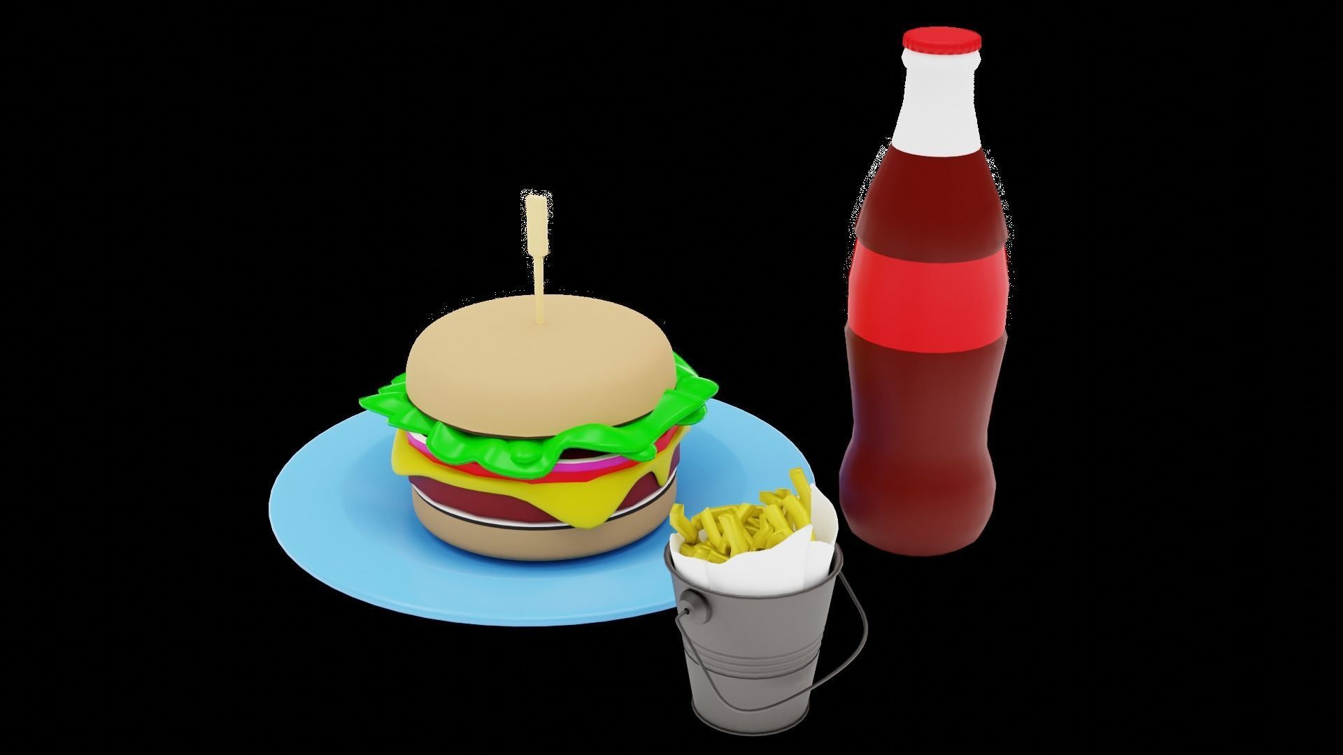 Stylized Burger Meal Low-poly 3D model_25