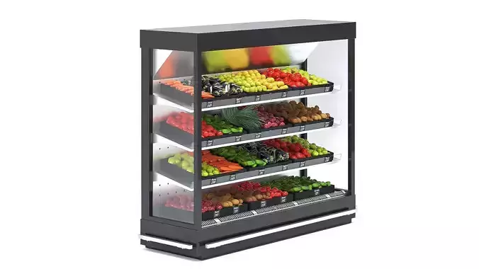Refrigerated Display Case with Vegetables and Fruits