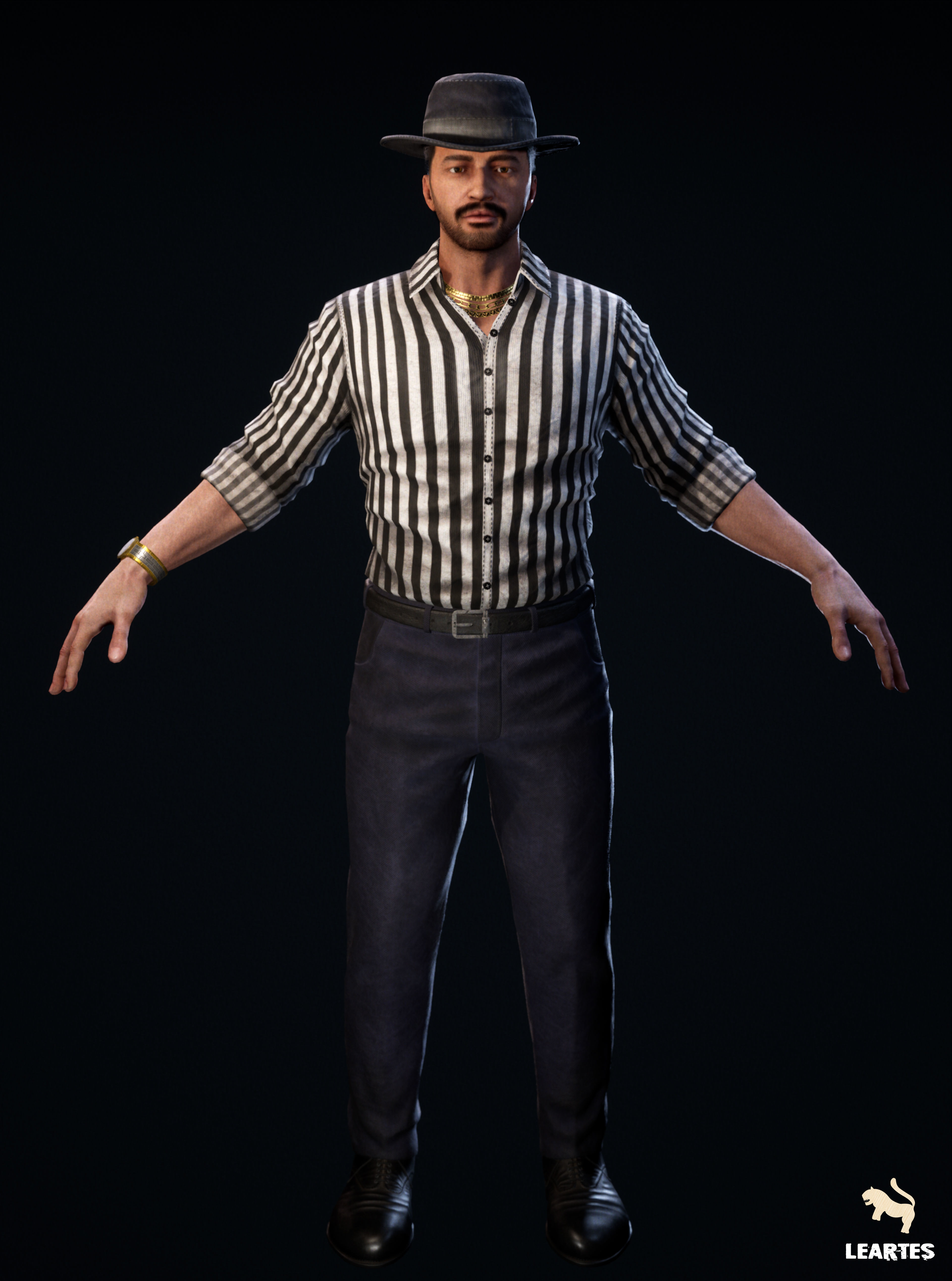 1950s Mafia Character NPC Rigged Low-poly 3D model_2
