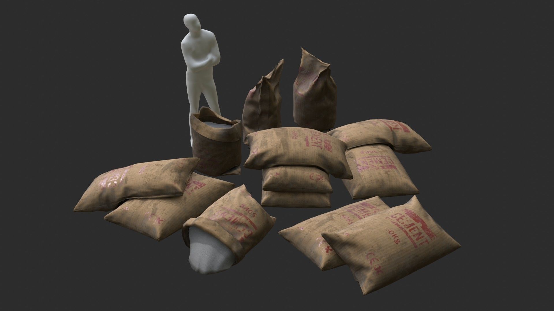 Cement Bags Assets Low-poly 3D model_2