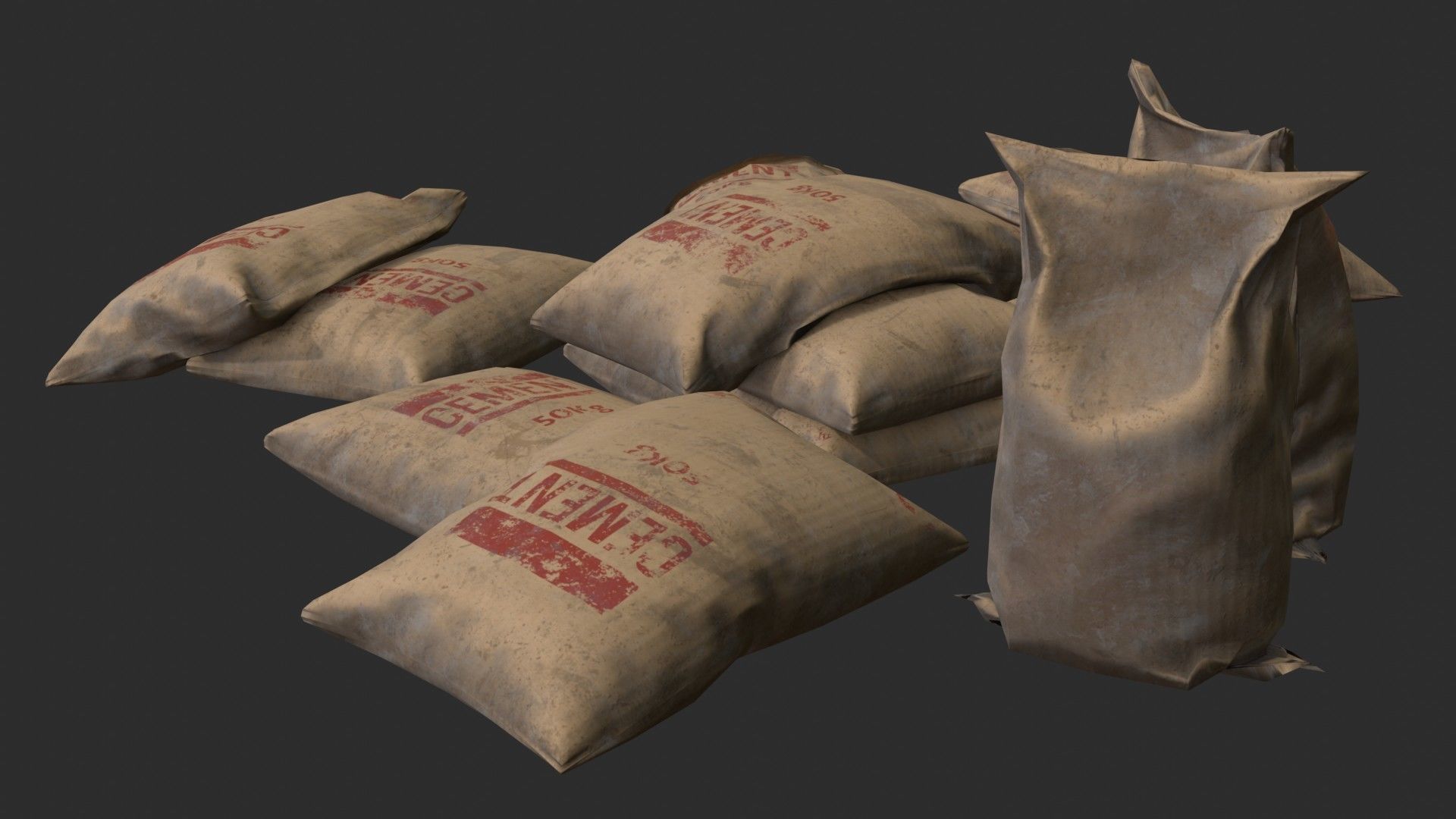 Cement Bags Assets Low-poly 3D model_4