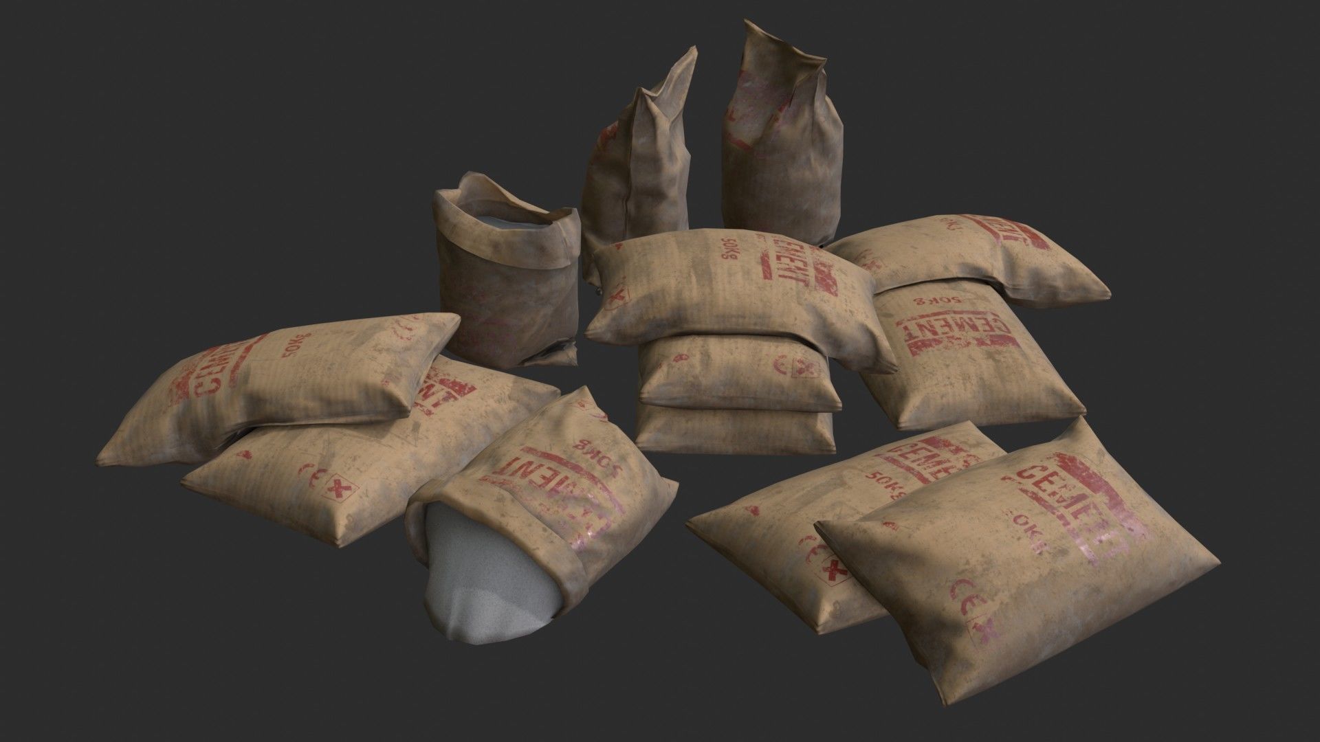 Cement Bags Assets Low-poly 3D model_1