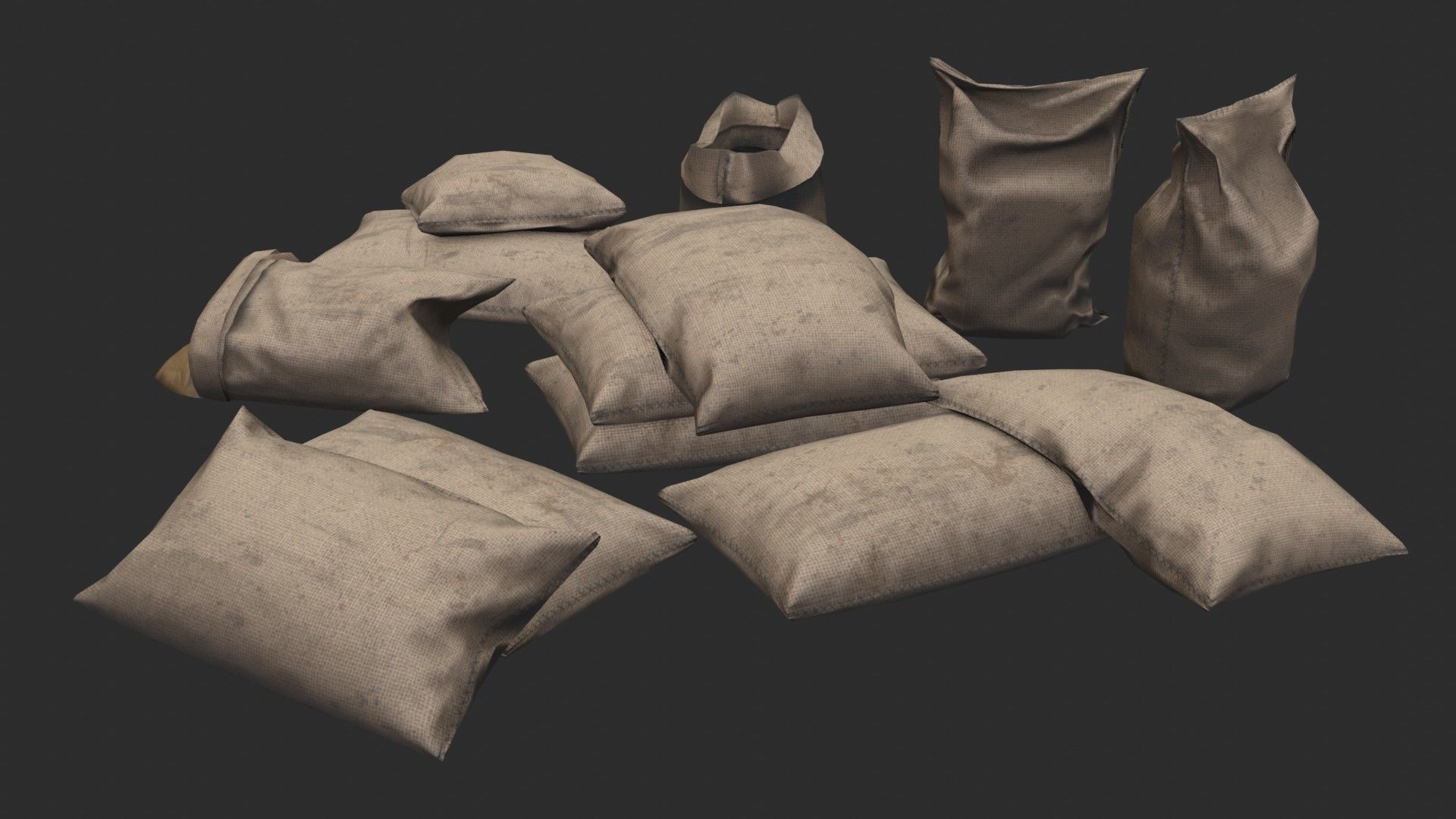 Military Sand Bags Assets 02 Low-poly 3D model_3