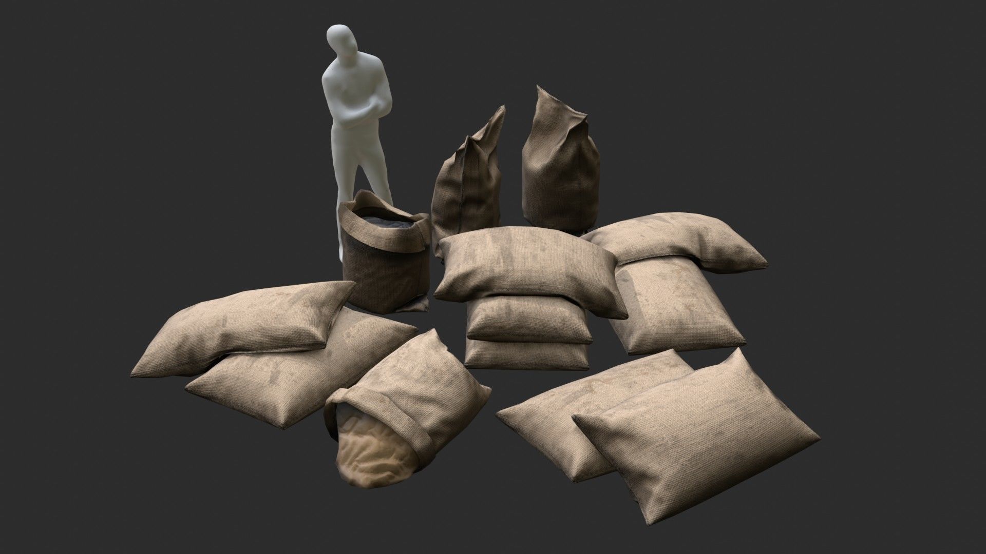 Military Sand Bags Assets 02 Low-poly 3D model_2