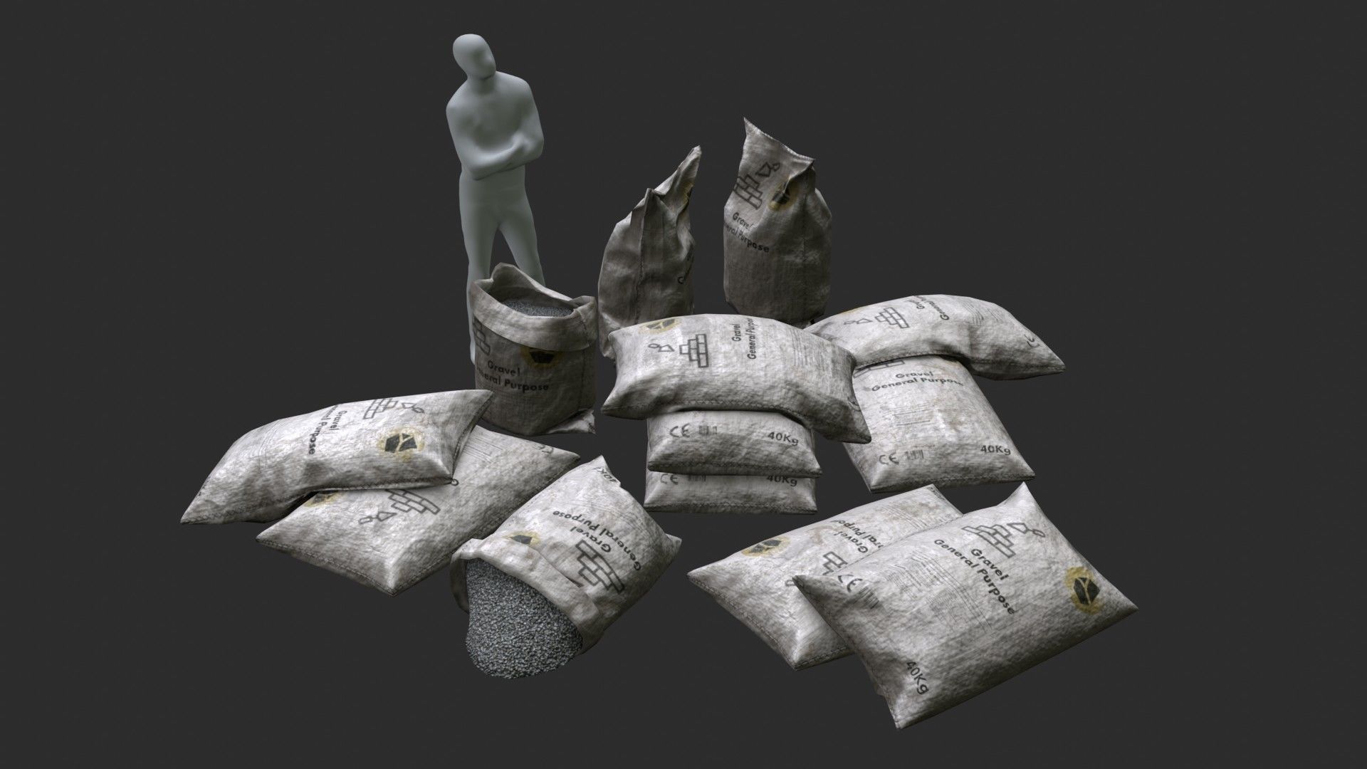 Gravel Bags Low-poly 3D model_2