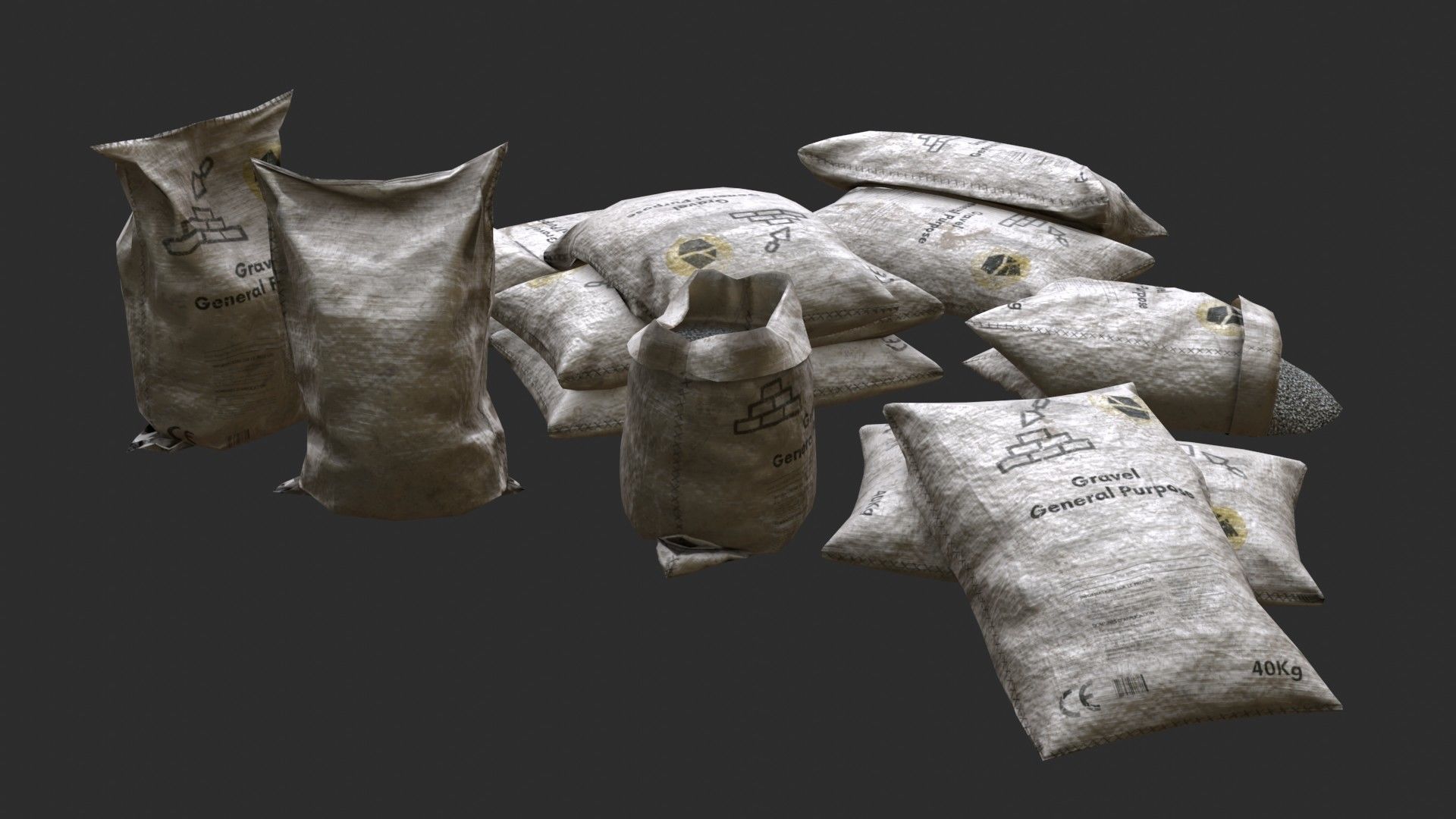 Gravel Bags Low-poly 3D model_6